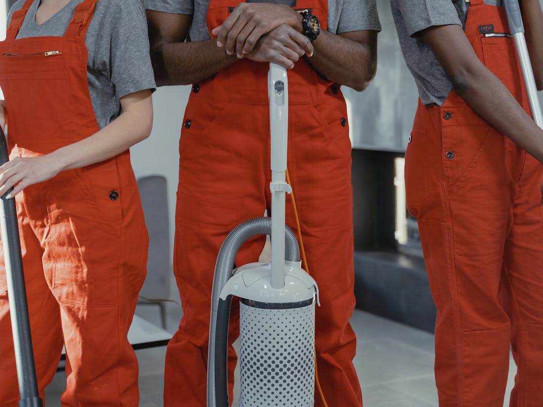 A cleaning crew member at work in a commercial space